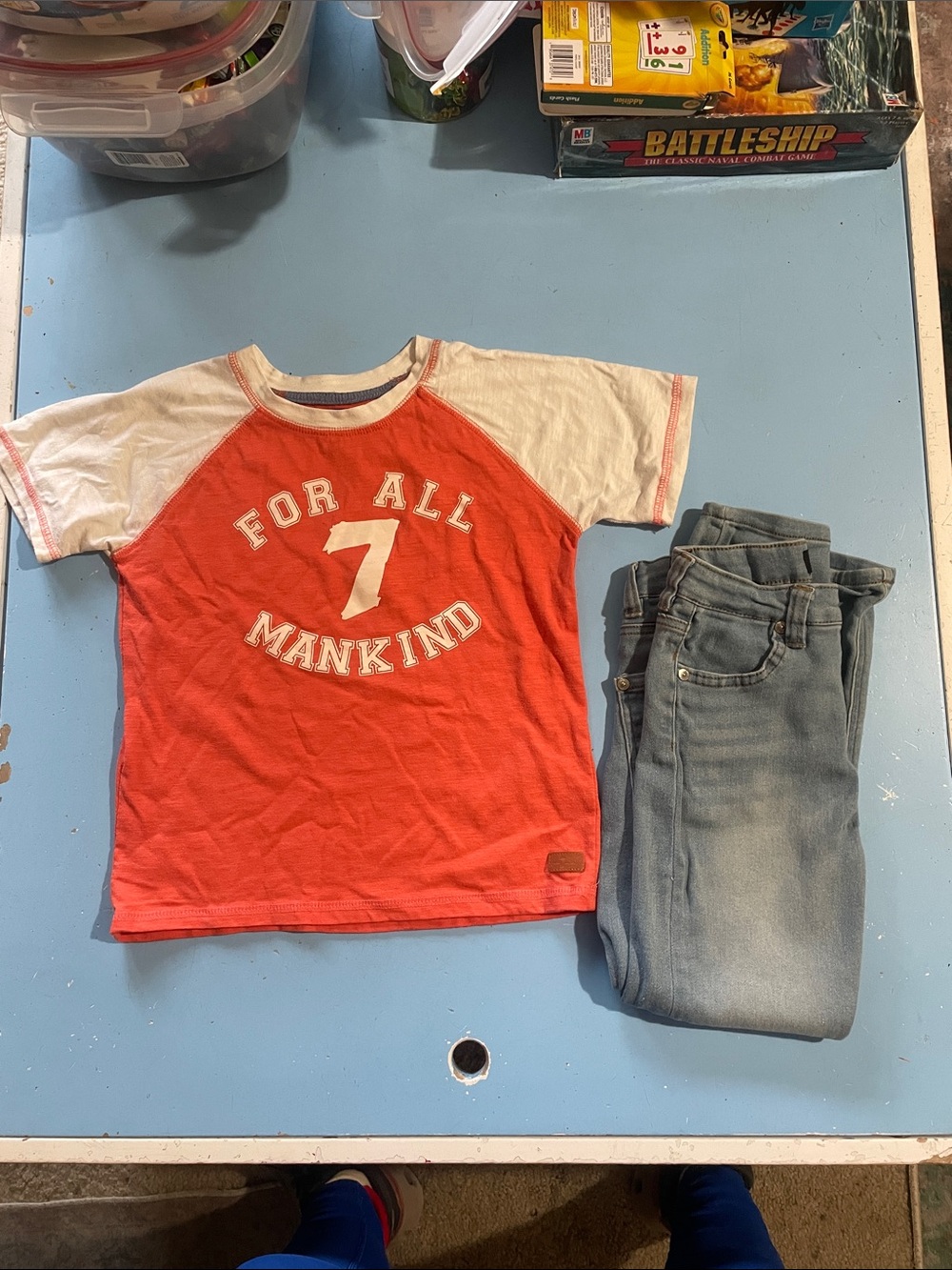 7 For All Mankind Kids' Red and White Raglan Graphic Tee w/Jeans